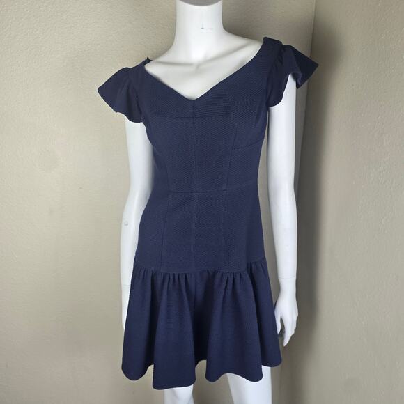 Rebecca Taylor Tiered Off Shoulder Mini Flounce Dress - Navy Blue - Size 2 - NWT - Picture 6 of 12